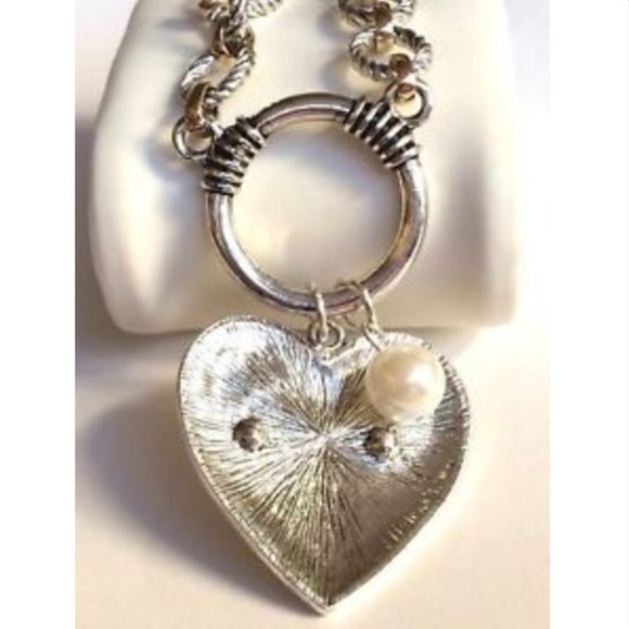 Silver Gold Heart Necklace Pearl Message 30" Chain Plus Size BIG Chunky Bold - Picture 5 of 8